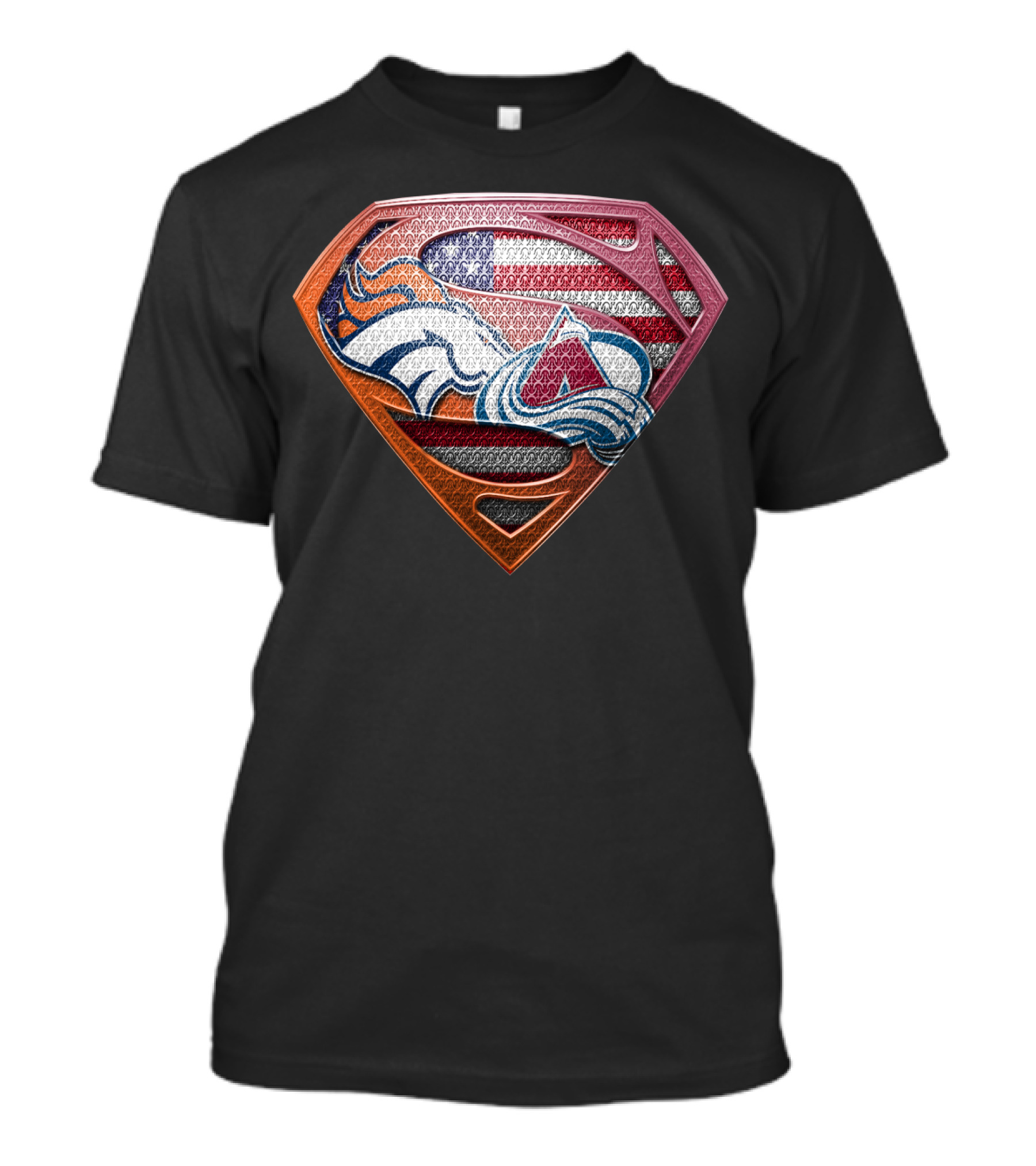 Superman Shield With Denver Broncos And Colorado Avalanche American Flag纹Pattern T-Shirt