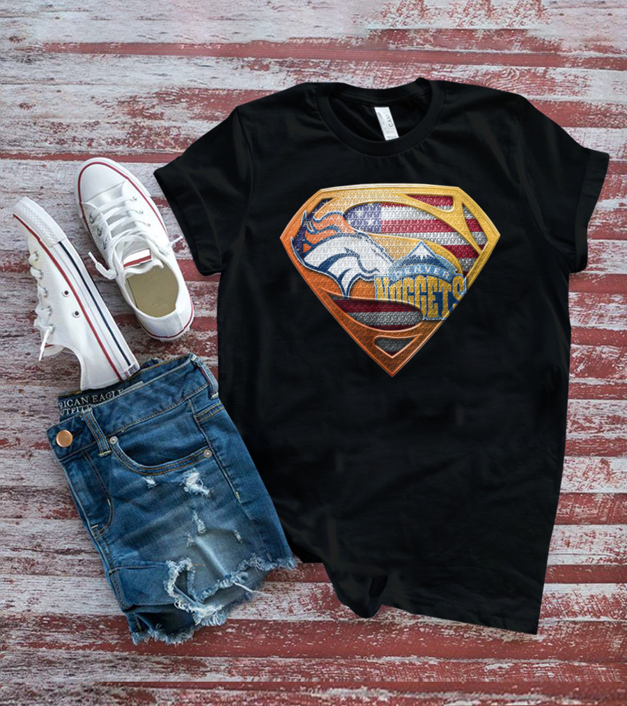 Denver Broncos Nuggets American Flag Superman Shield T-Shirt