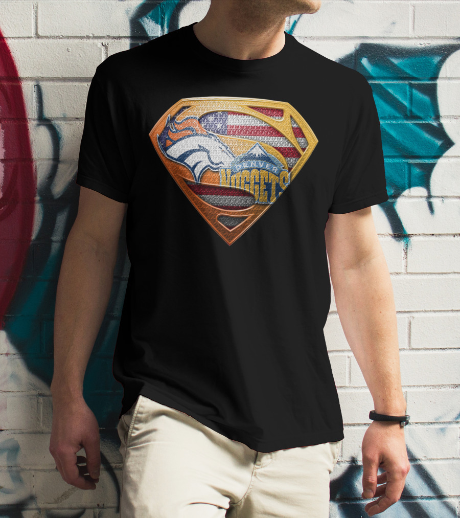 Denver Broncos Nuggets American Flag Superman Shield T-Shirt