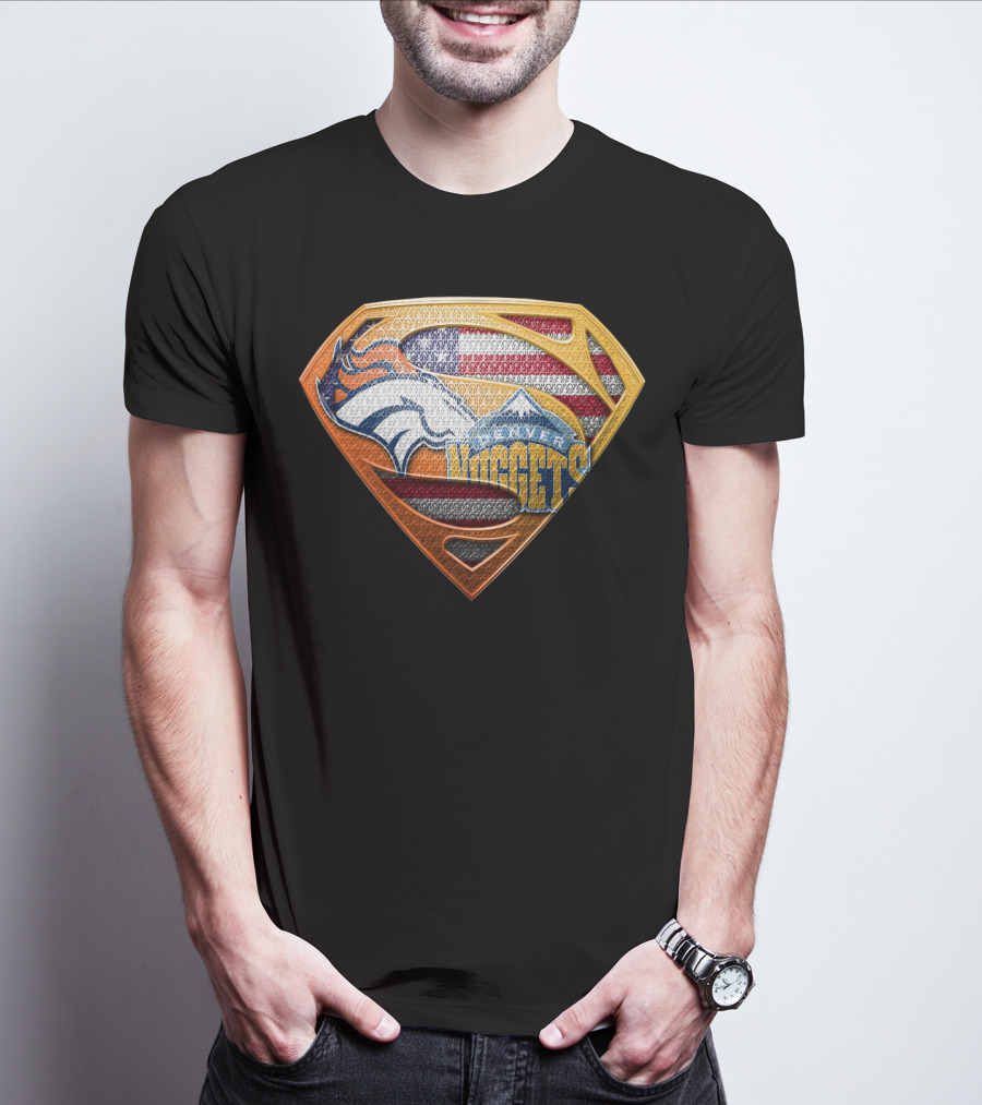 Denver Broncos Nuggets American Flag Superman Shield T-Shirt