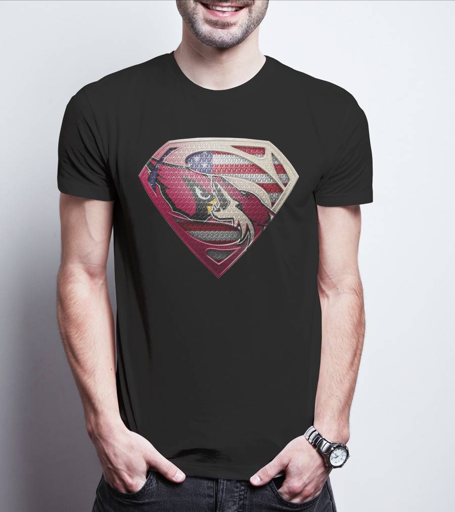 Arizona Cardinals Superman Logo American Flag Shield T-Shirt