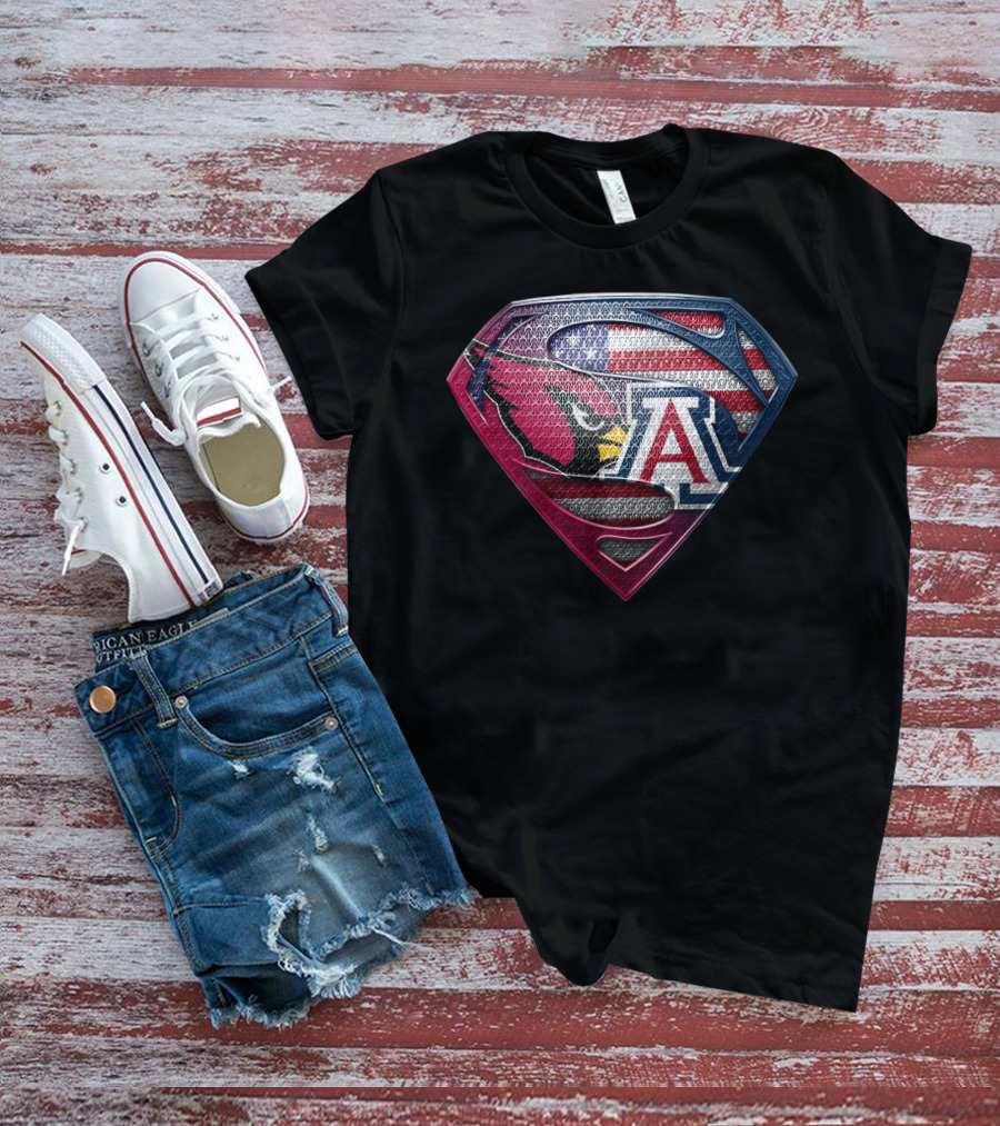 Arizona Cardinals Usa Flag Arizona Wildcats Superman Shield T-Shirt