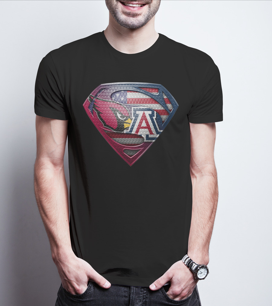 Arizona Cardinals Usa Flag Arizona Wildcats Superman Shield T-Shirt