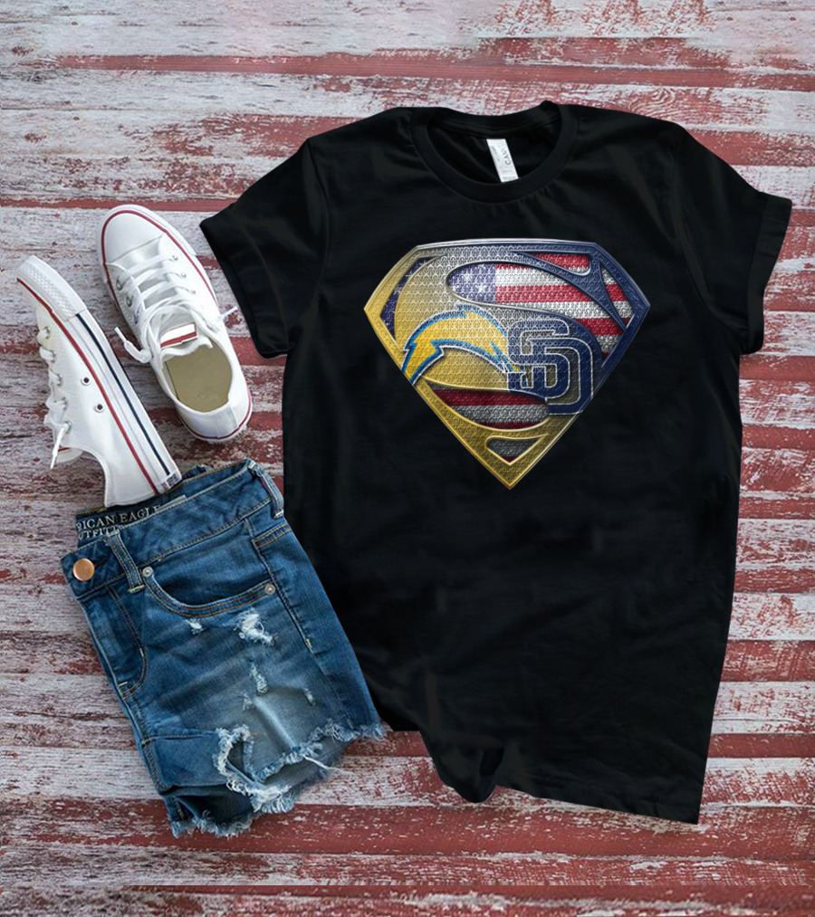 Superman Logo With San Diego Chargers And Padres Usa Flag Elements T-Shirt