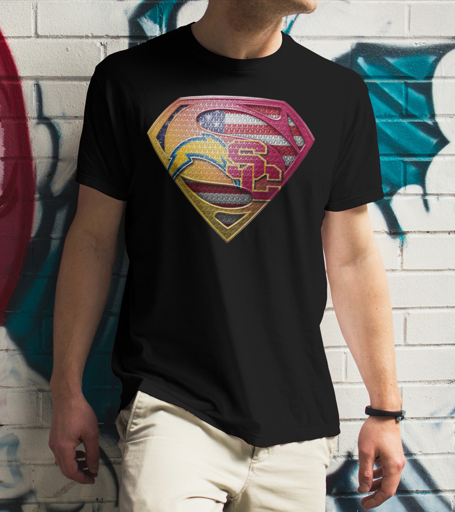 Us Flag Superman Logo Chargers Usc Football Team Colors T-Shirt