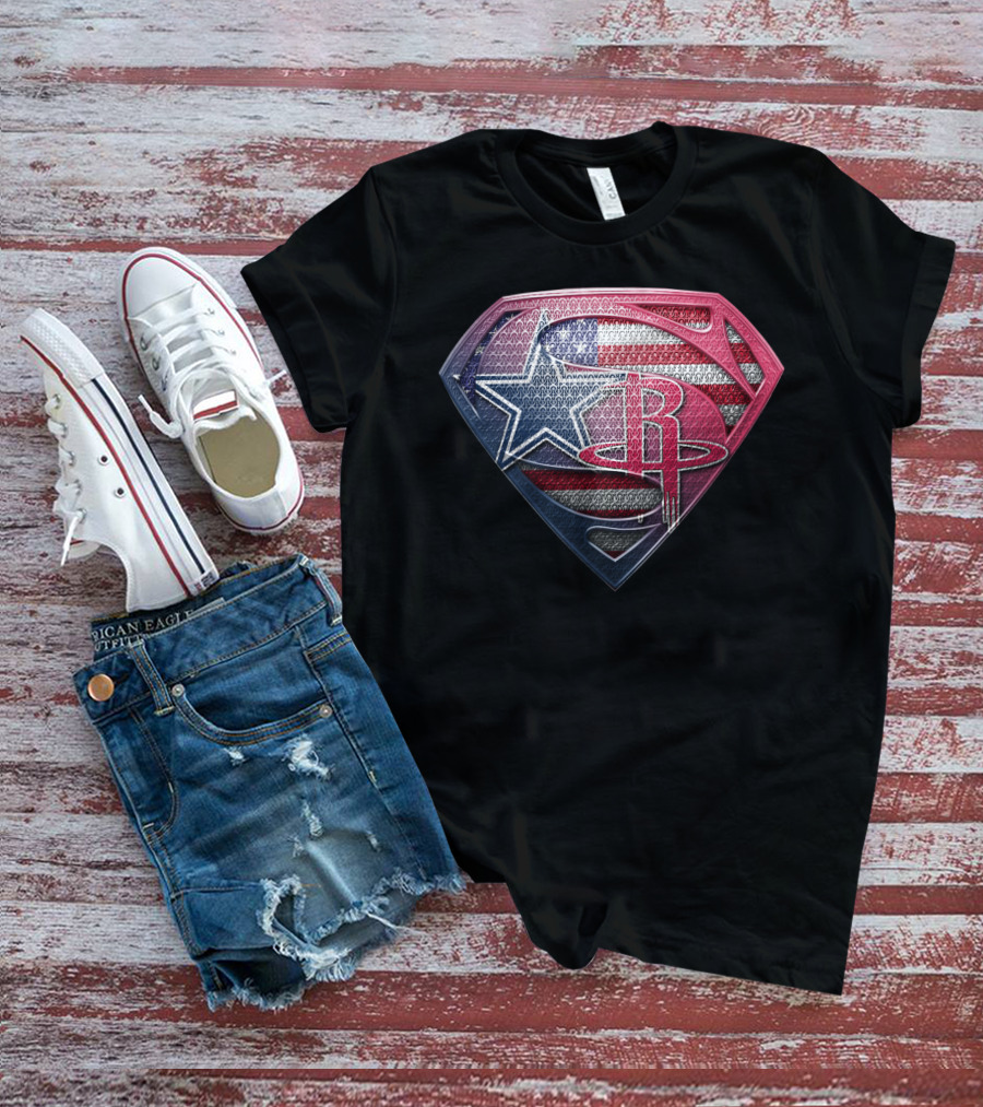 Superman Houston Rockets American Flag Shield Star T-Shirt