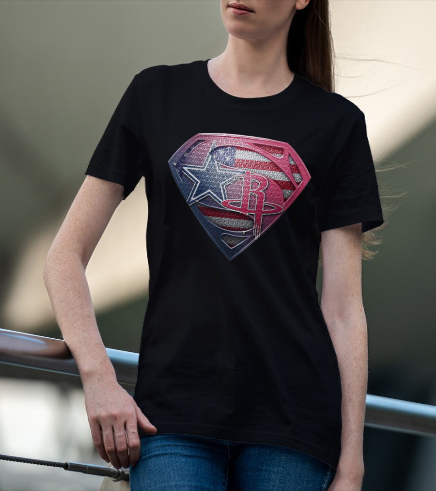 Superman Houston Rockets American Flag Shield Star T-Shirt