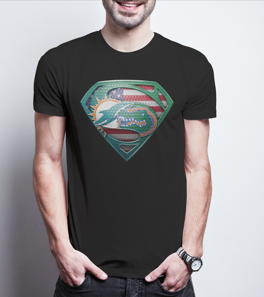 Miami Dolphins Florida Gators Superman Logo American Flag T-Shirt