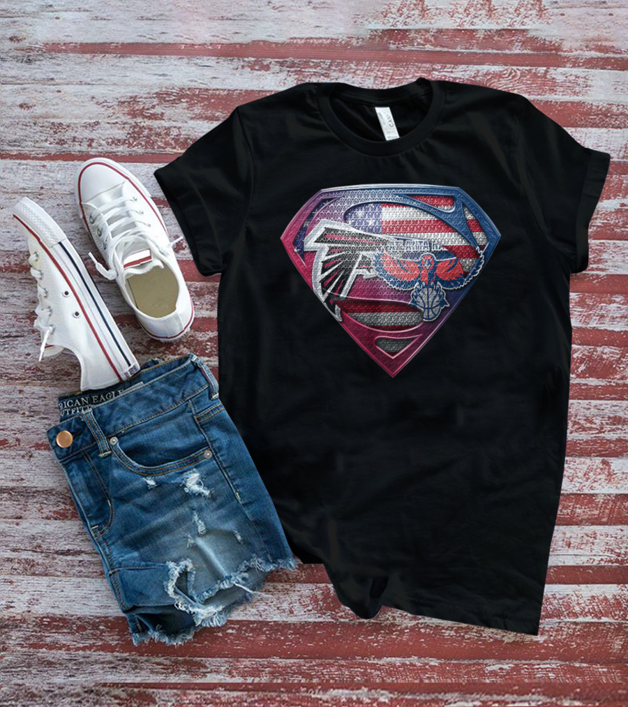 Atlanta Falcons And Hawks American Flag Superman Logo Sspus060 T-Shirt
