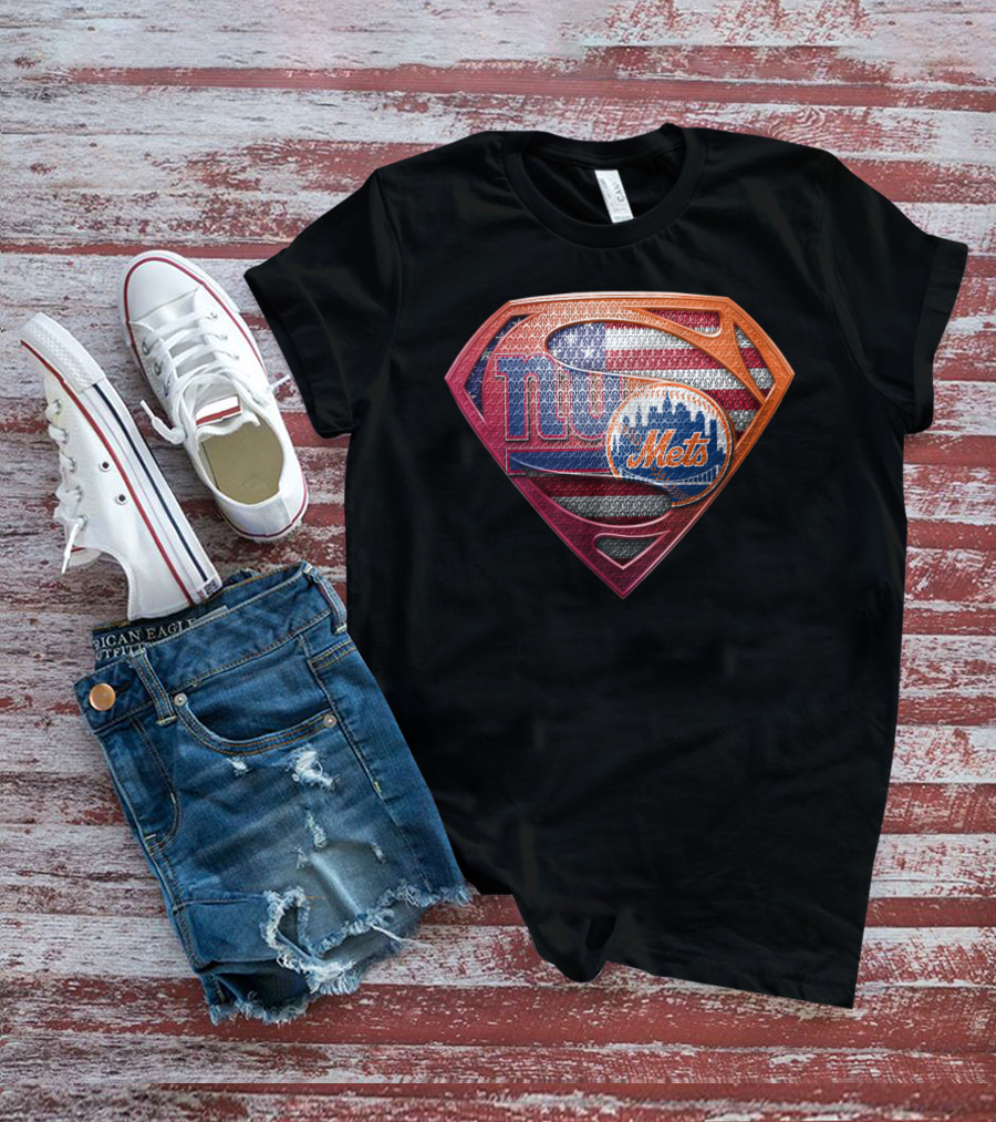 New York Giants Mets Superman Logo American Flag T-Shirt