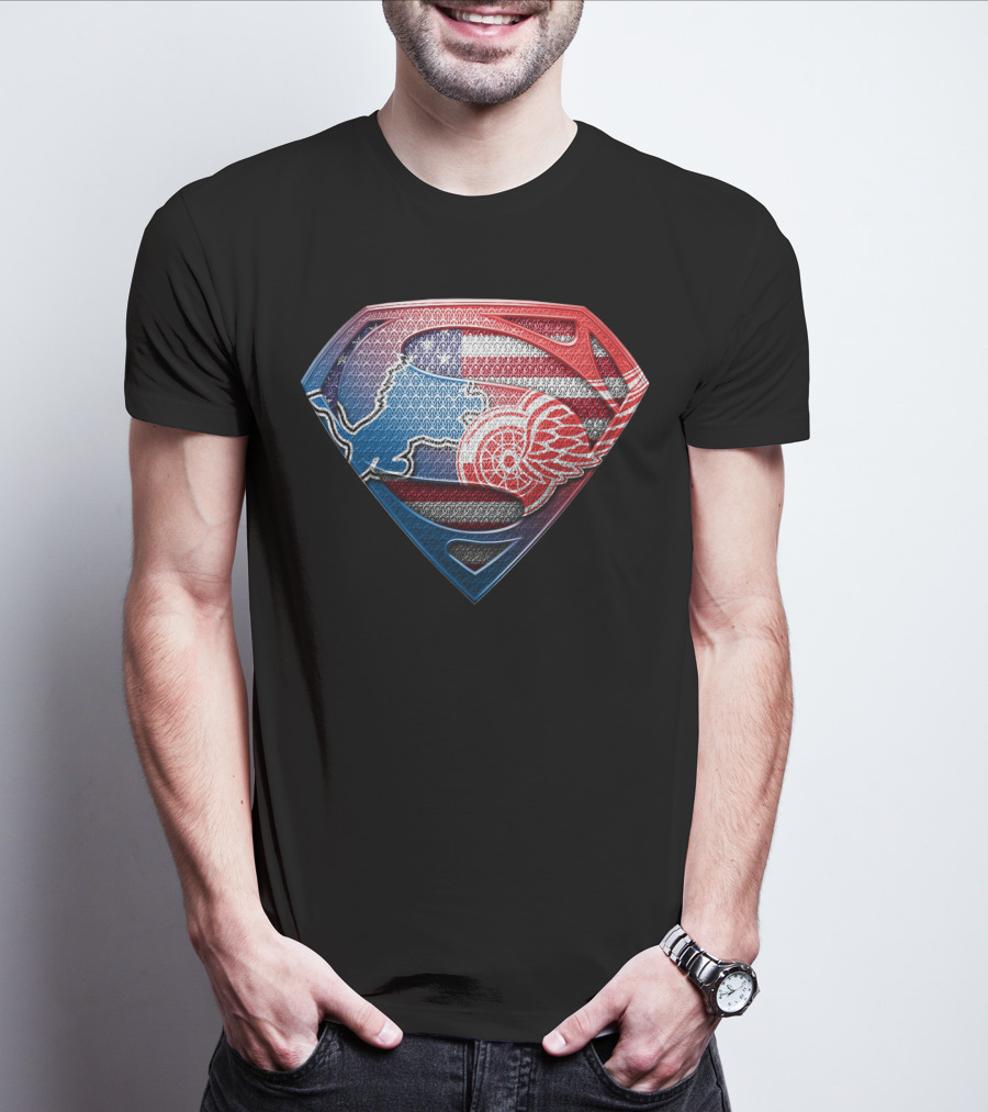 Superman Detroit Lions And Red Wings American Flag T-Shirt