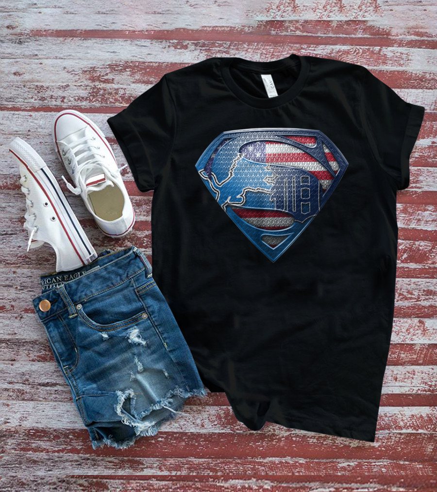 Detroit American Flag Superhero Symbol T-Shirt