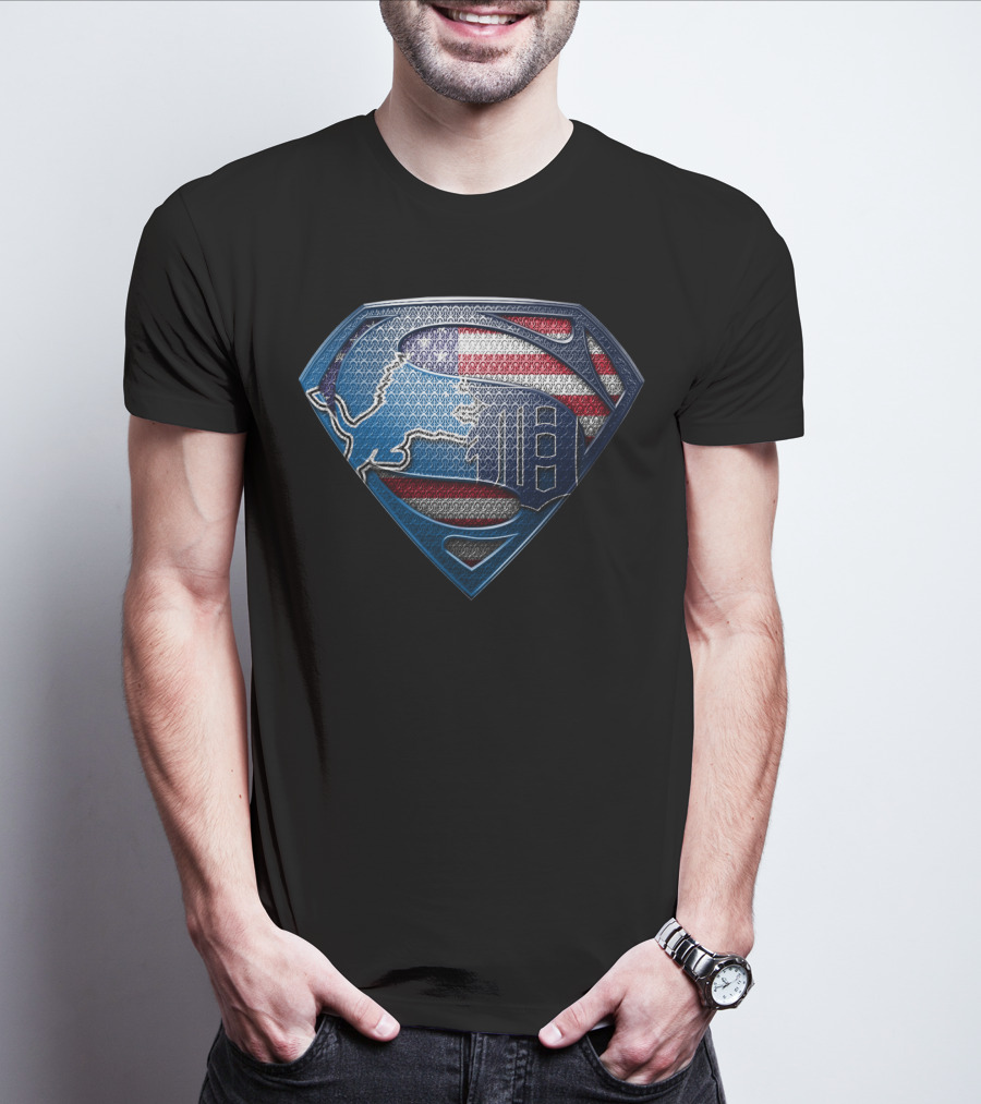 Detroit American Flag Superhero Symbol T-Shirt