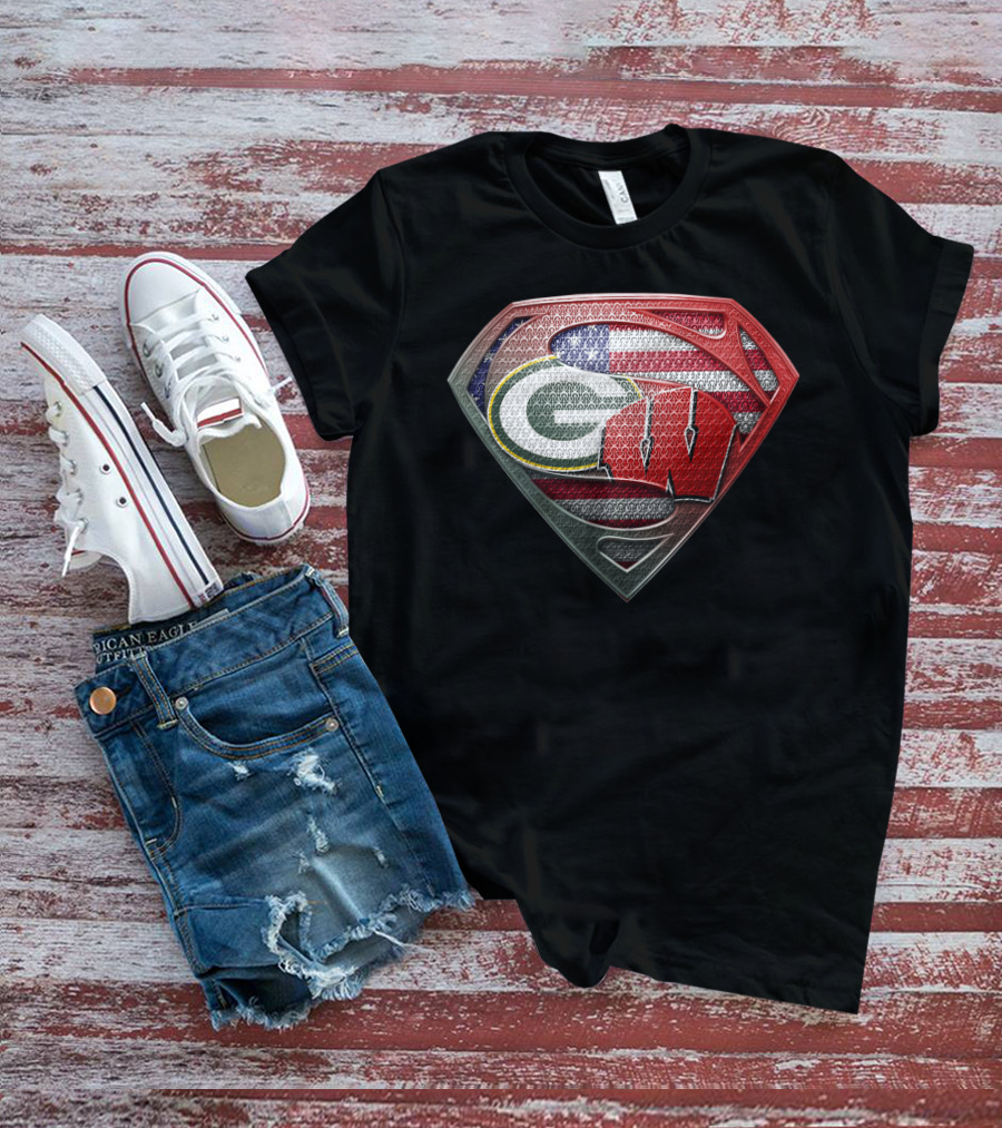 Superman Shield Green Bay Packers Wisconsin Flag T-Shirt