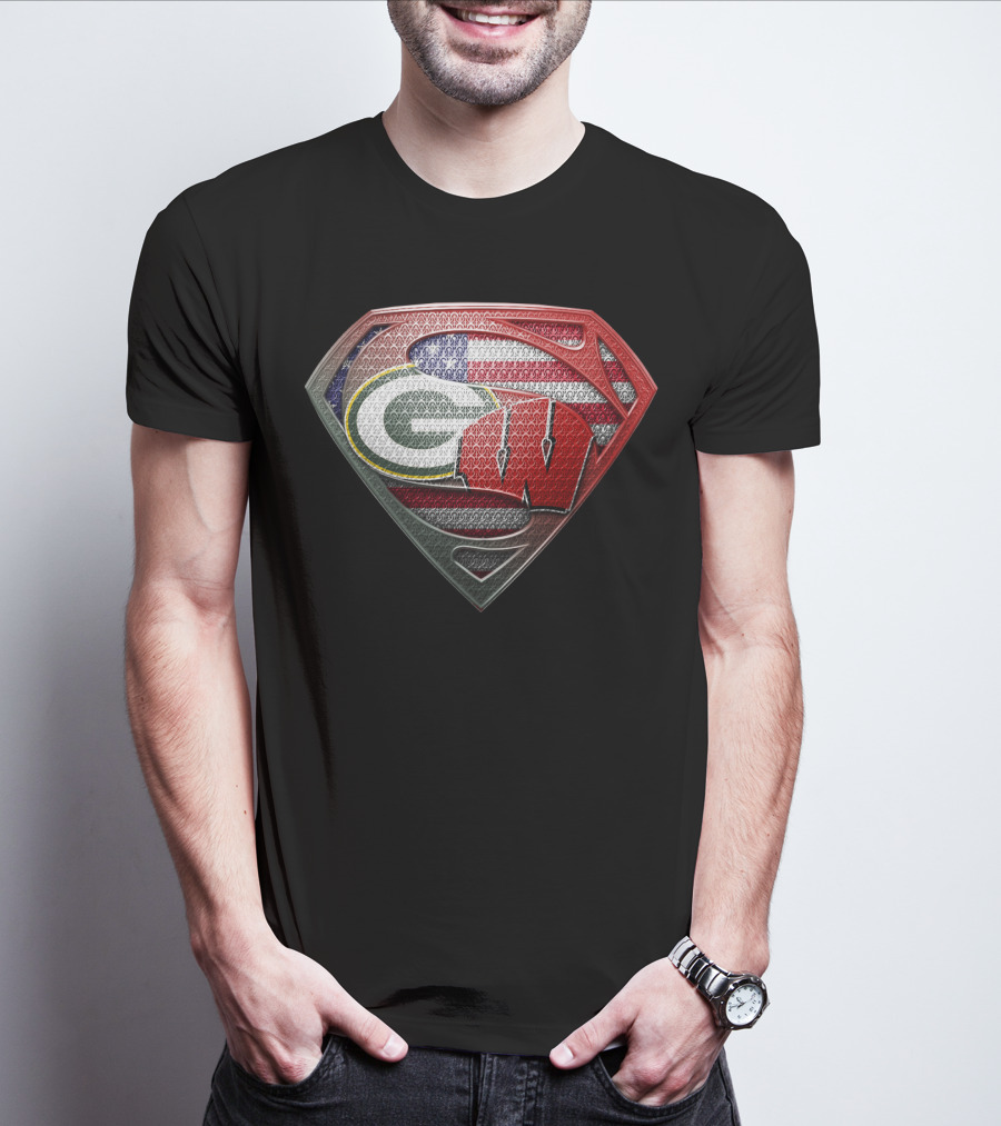 Superman Shield Green Bay Packers Wisconsin Flag T-Shirt