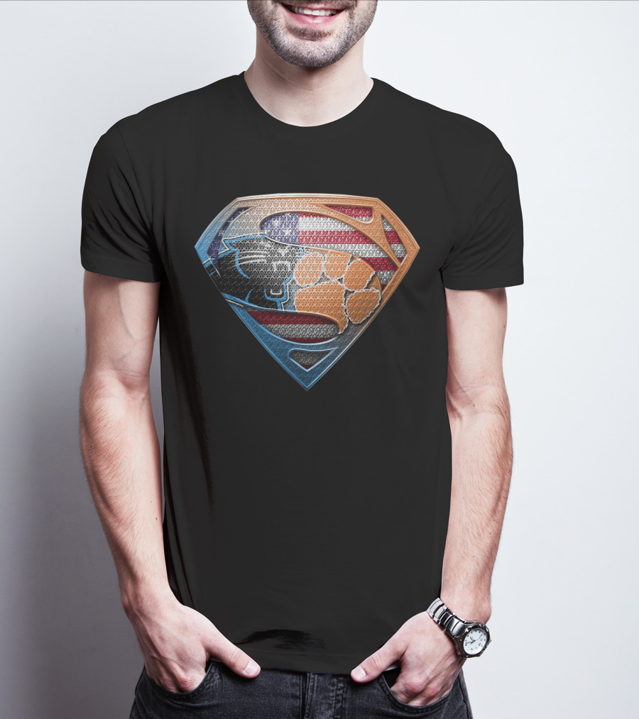 Superman Shield American Flag Carolina Panthers Clemson Tigers Paw T-Shirt