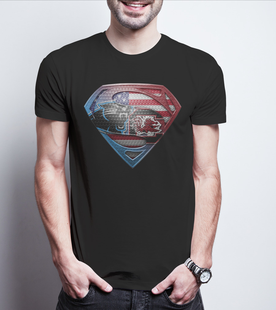 Carolina Panthers South Carolina Gamecocks Usa Flag Superman T-Shirt