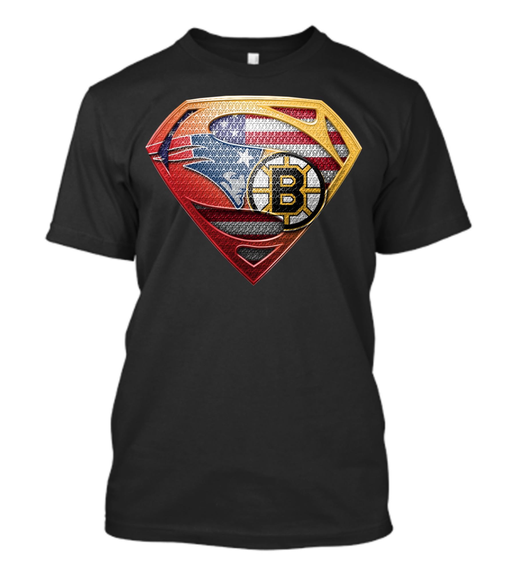 Superman Shield American Flag Boston Bruins New England Patriots T-Shirt