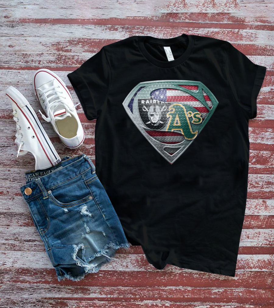 Raiders A's American Flag Superman T-Shirt