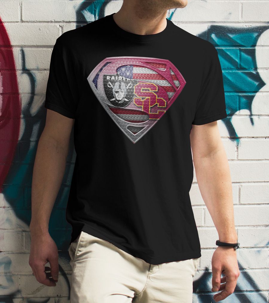 Raiders Usc Superman Shield American Flag T-Shirt