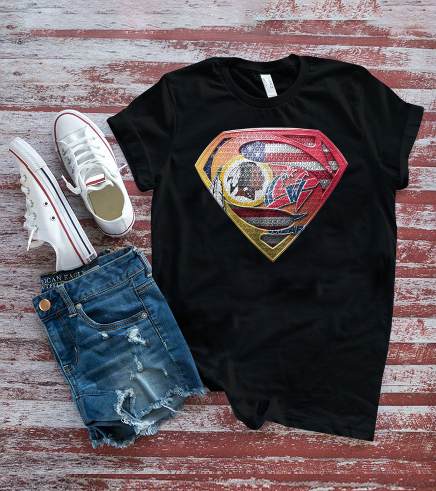 Superman Shield Design With Washington Redskins And Washington Wizards Logos T-Shirt