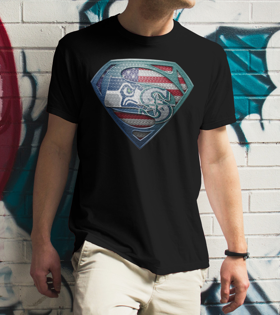 Seattle Seahawks Superman Shield American Flag Edition T-Shirt