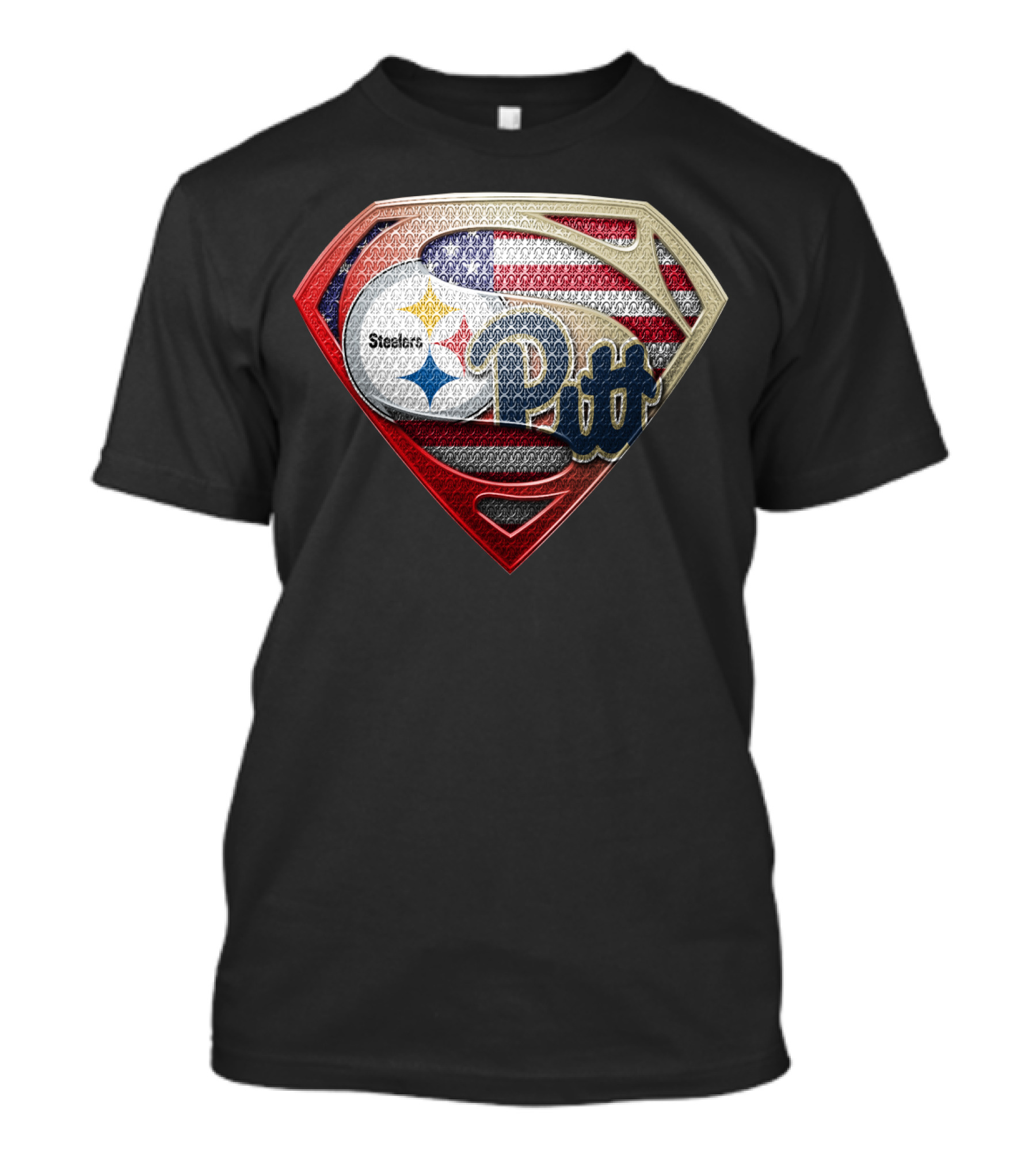 Steelers Pitt Superman Shield American Flag T-Shirt