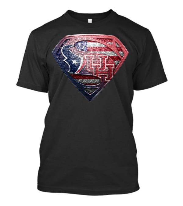 Houston Texans Uh Superhero Shield American Flag T-Shirt