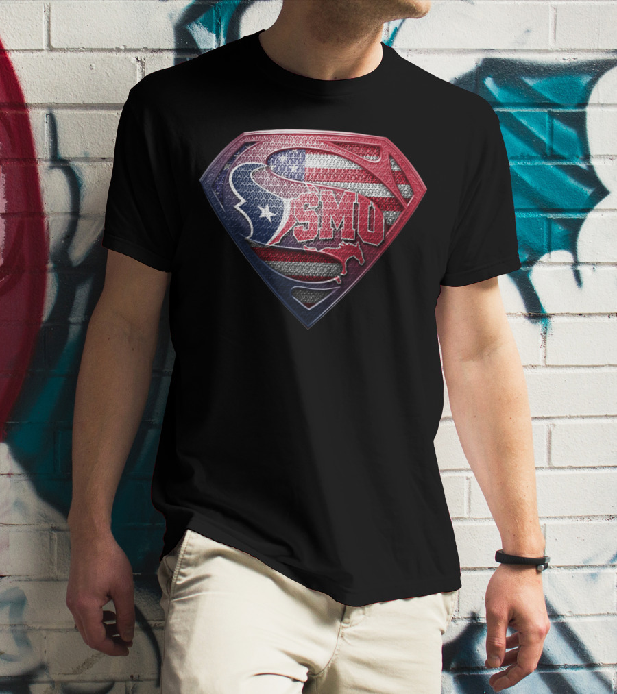 Houston Texans Smu Superman Logo American Flag Theme T-Shirt