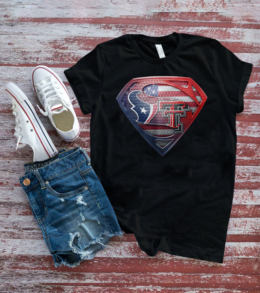 Superman Texas Tech University Houston Texans American Flag T-Shirt