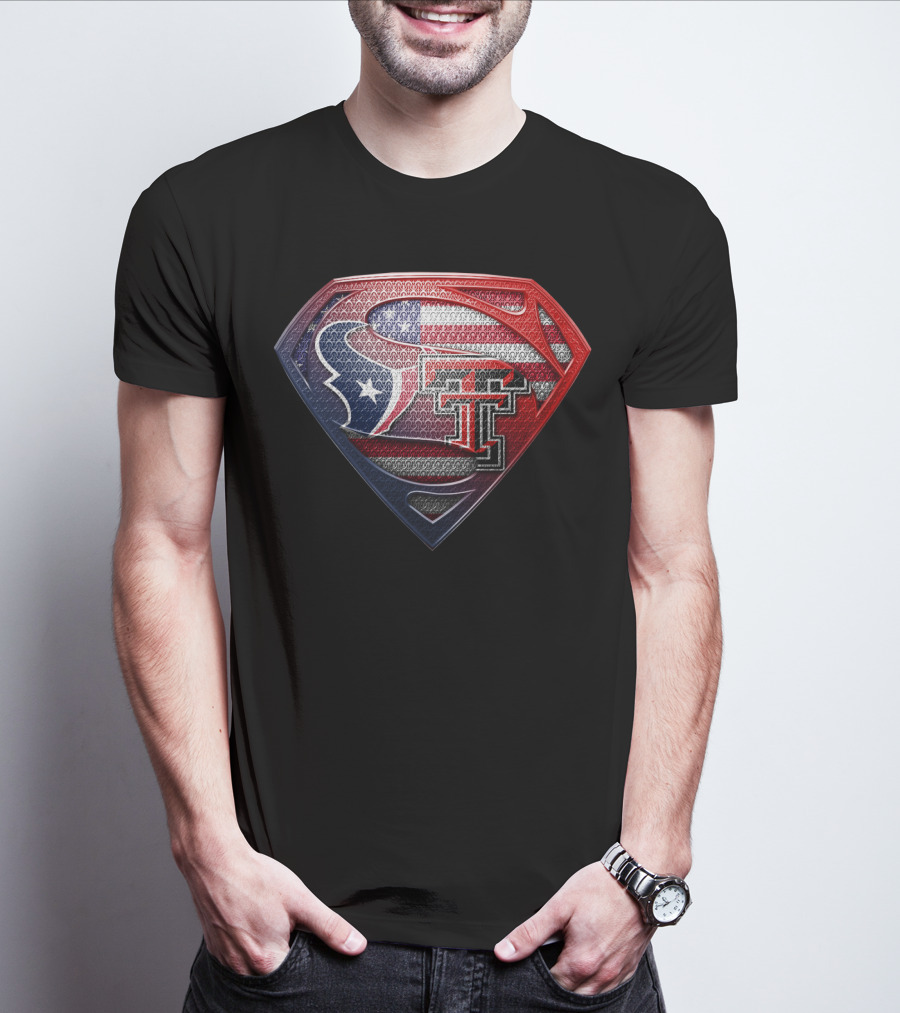 Superman Texas Tech University Houston Texans American Flag T-Shirt