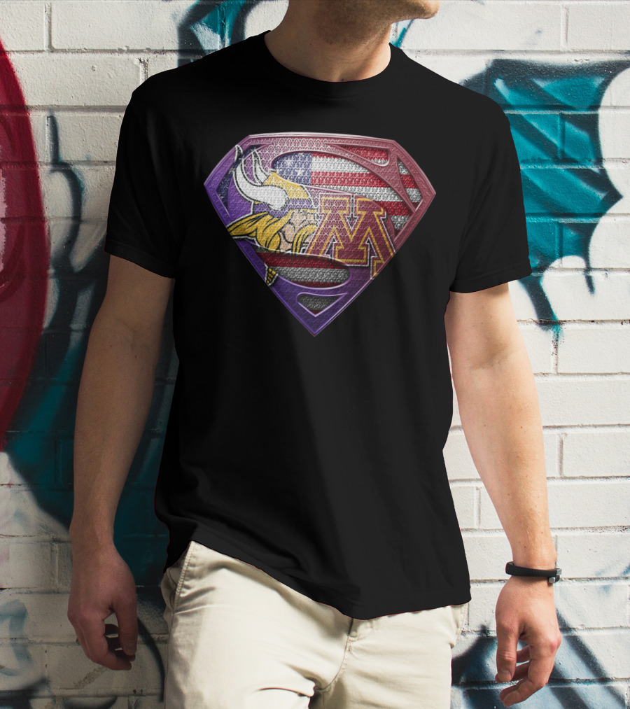 Minnesota Vikings University Of Minnesota American Flag Superman T-Shirt