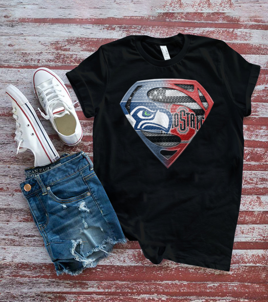 Seattle Seahawks Ohio State Superman Logo Fusion T-Shirt