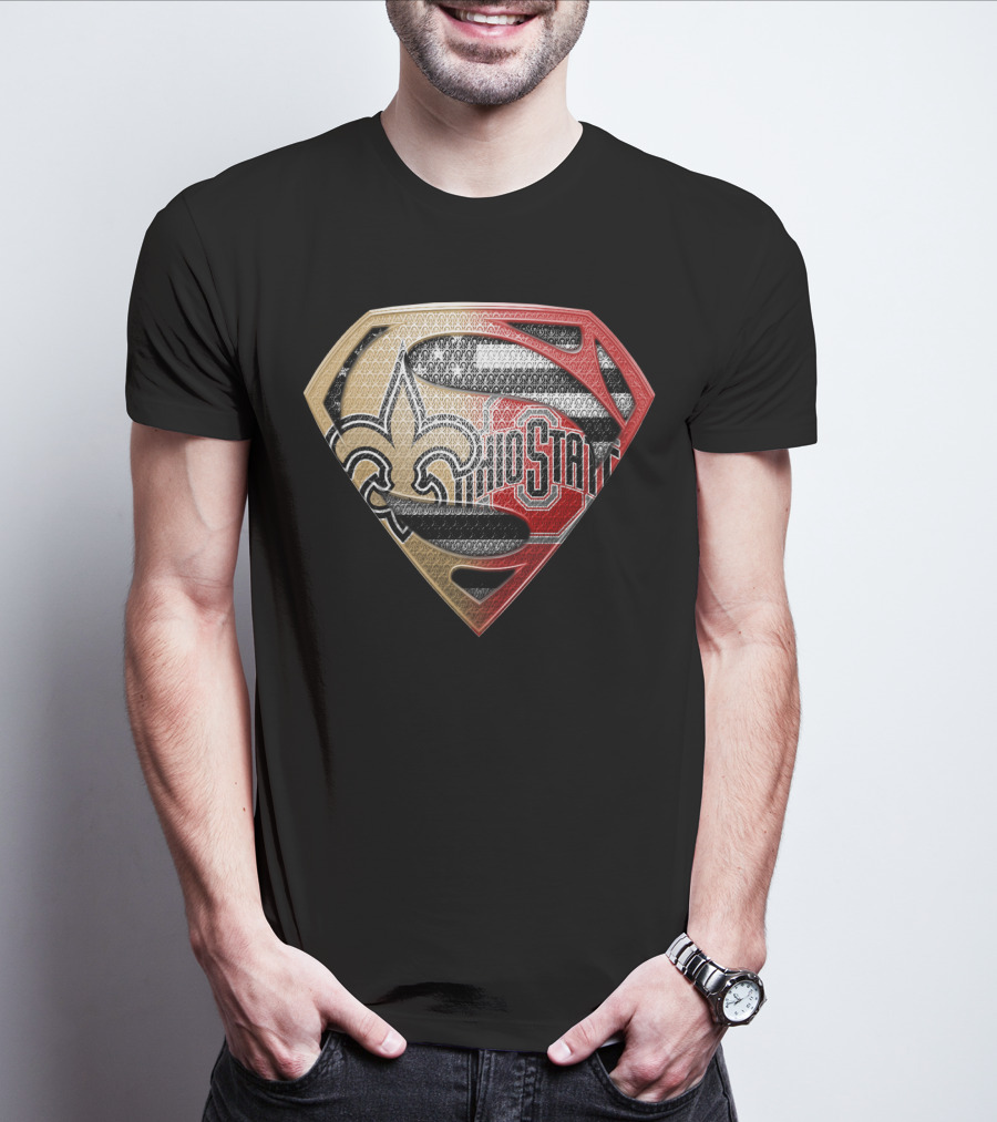 Ohio State Buckeyes New Orleans Saints Superman Logo Fusion T-Shirt