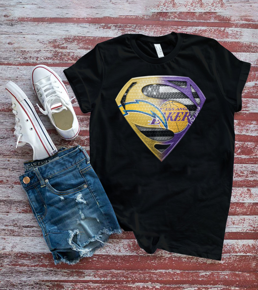 Los Angeles Lakers And Chargers Superman Logo Mashup T-Shirt
