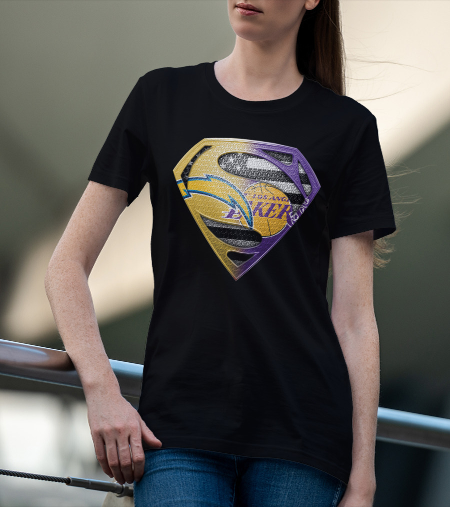 Los Angeles Lakers And Chargers Superman Logo Mashup T-Shirt