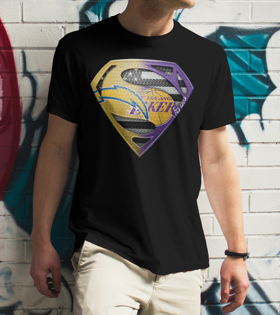 Los Angeles Lakers And Chargers Superman Logo Mashup T-Shirt
