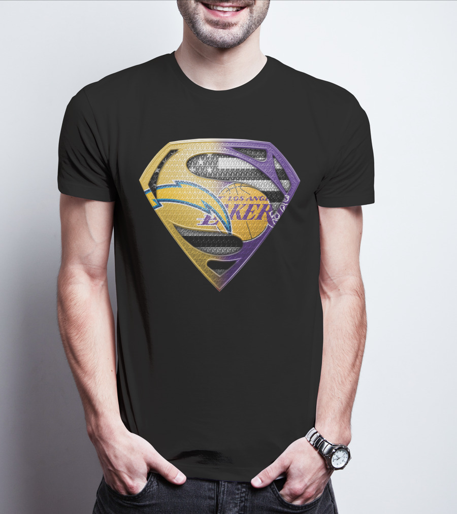 Los Angeles Lakers And Chargers Superman Logo Mashup T-Shirt