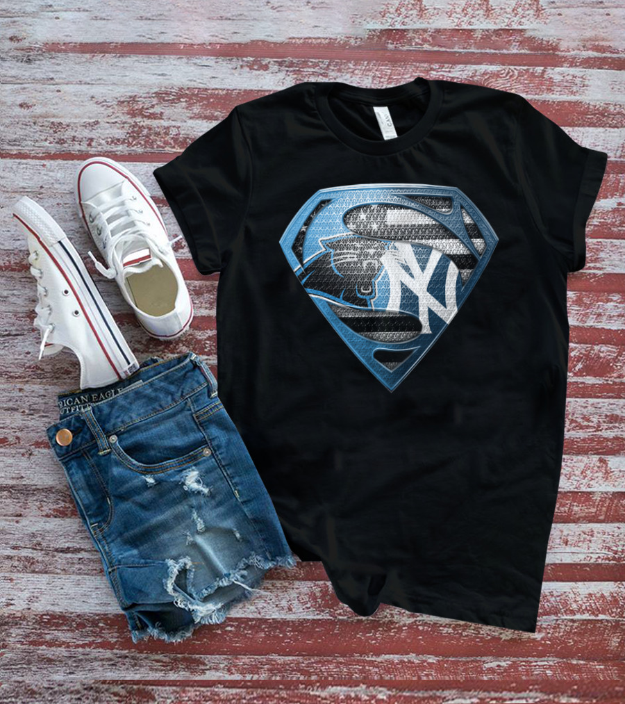 New York Yankees Carolina Panthers Superman Logo Mashup T-Shirt