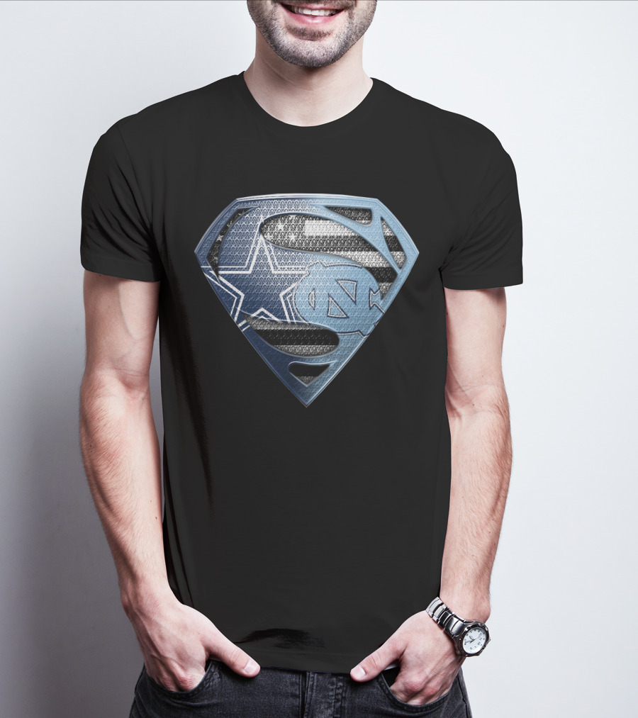 Dallas Cowboys North Carolina Tar Heels Superman Logo Fusion T-Shirt