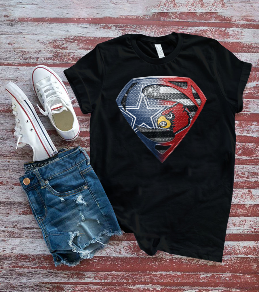 Dallas Cowboys Louisville Cardinals Superman Shield T-Shirt