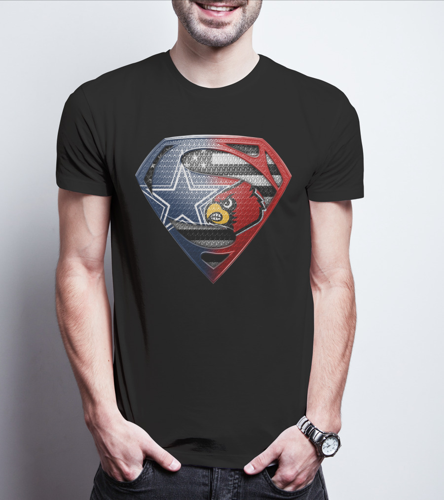 Dallas Cowboys Louisville Cardinals Superman Shield T-Shirt