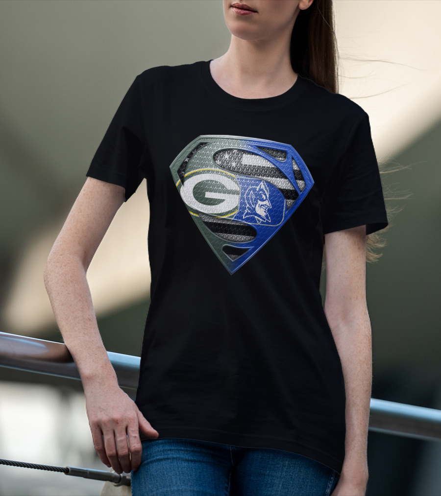 Green Bay Packers Duke Blue Devils Superman Shield T-Shirt