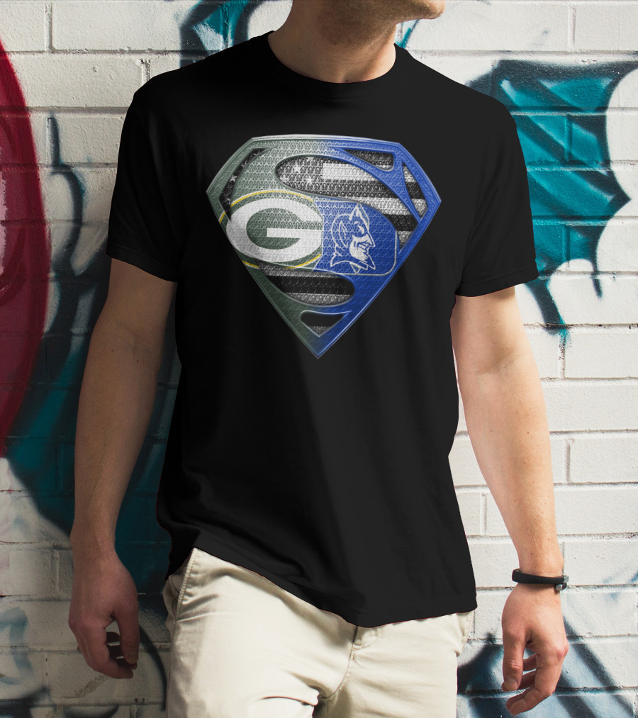 Green Bay Packers Duke Blue Devils Superman Shield T-Shirt