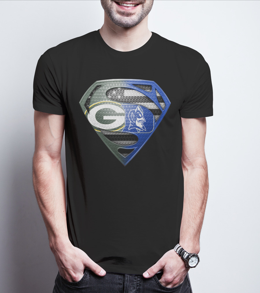 Green Bay Packers Duke Blue Devils Superman Shield T-Shirt