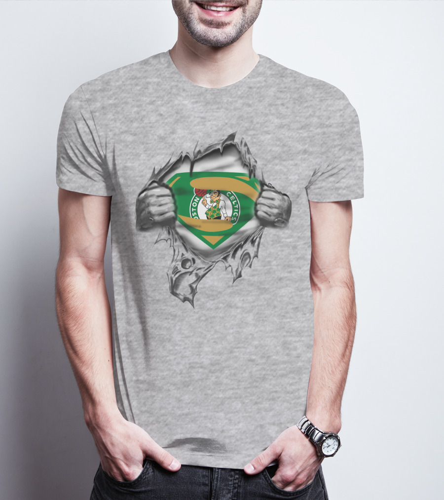 Boston Celtics Superman Logo Basketball Visual T-Shirt