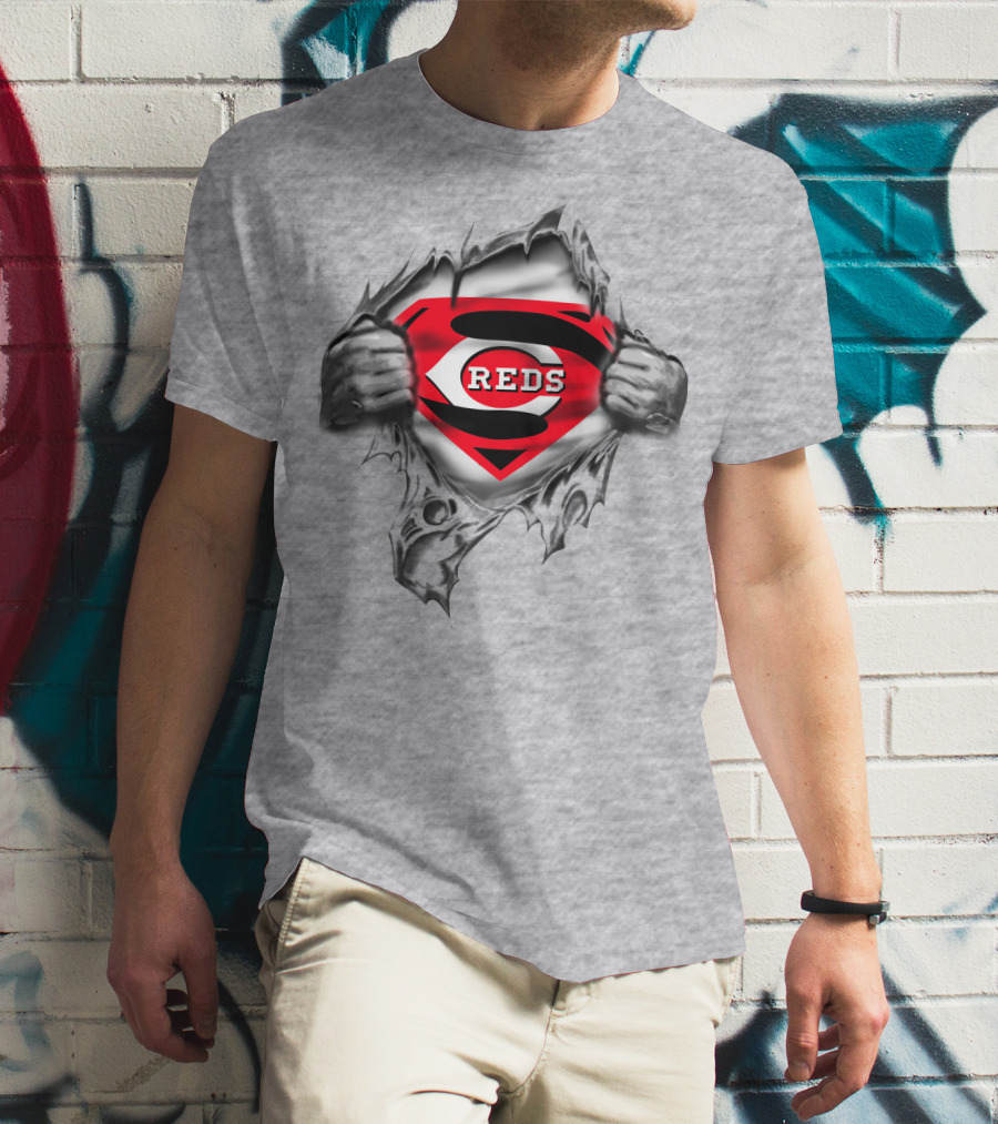 Superman Reds Cincinnati Reds Logo Emblem Burst T-Shirt