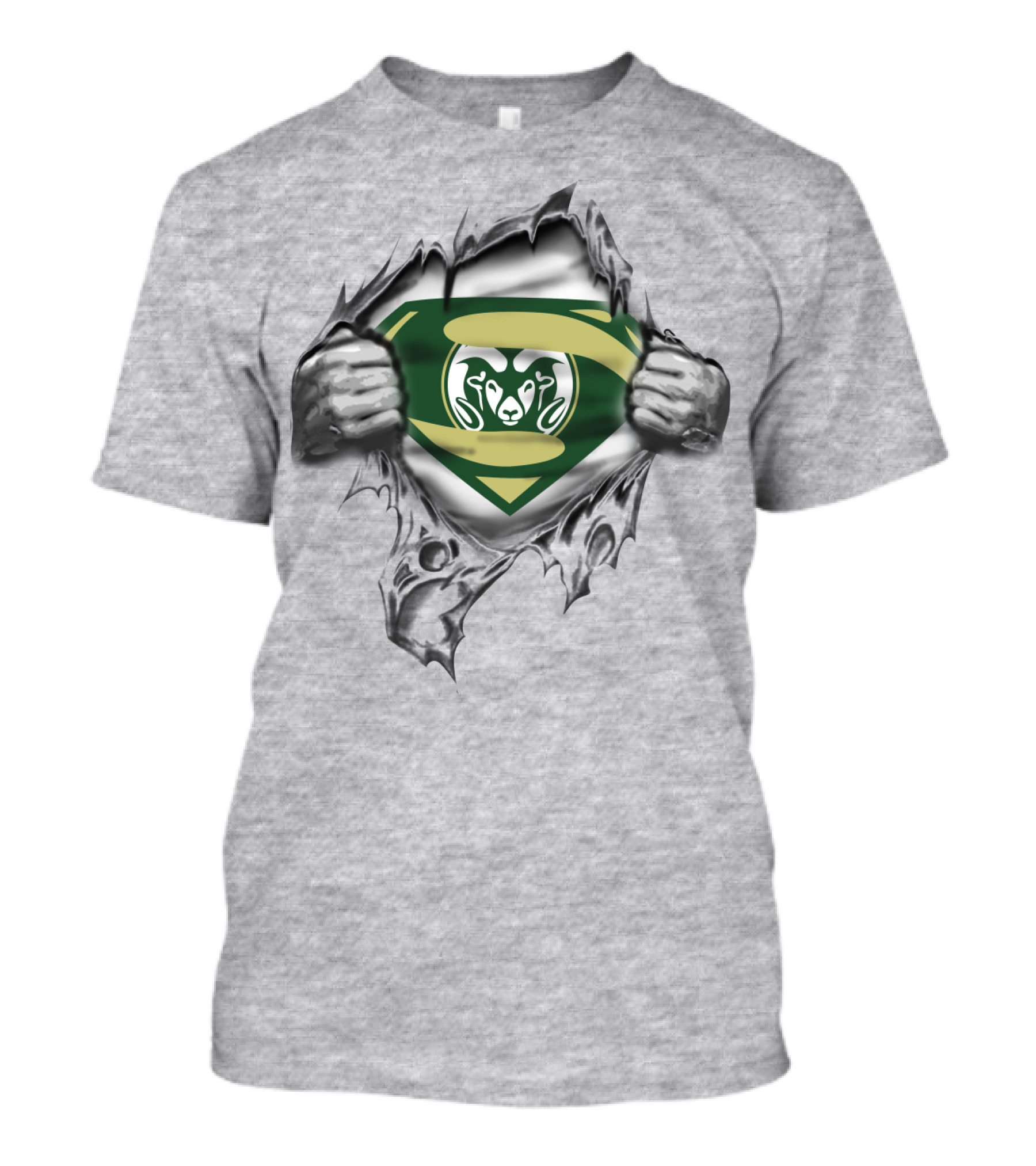 Superman Logo Style With Green And Gold Ram Symbol Torn T-Shirt