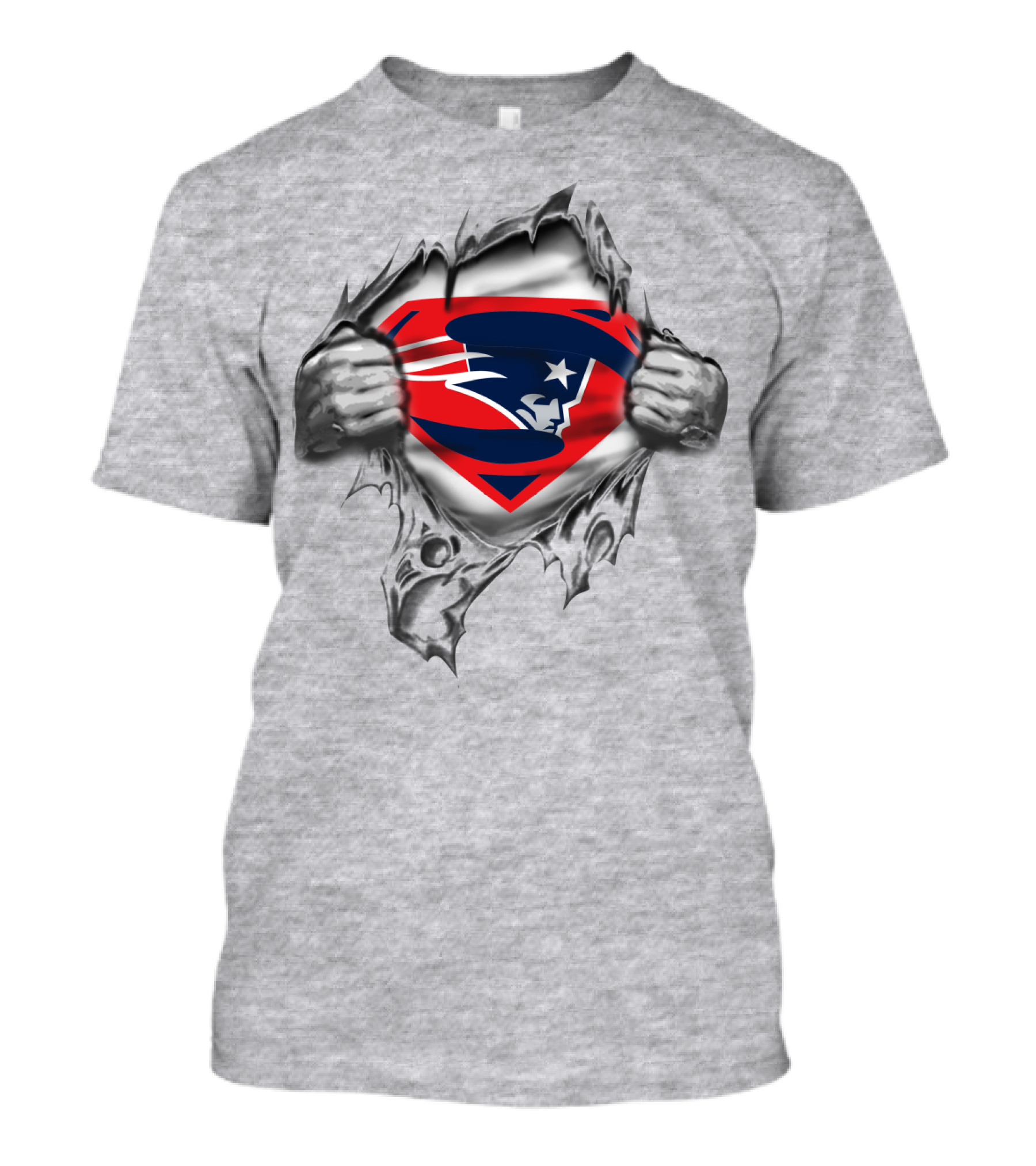 Super Hero Patriots Fan Logo Ripped Chest T-Shirt
