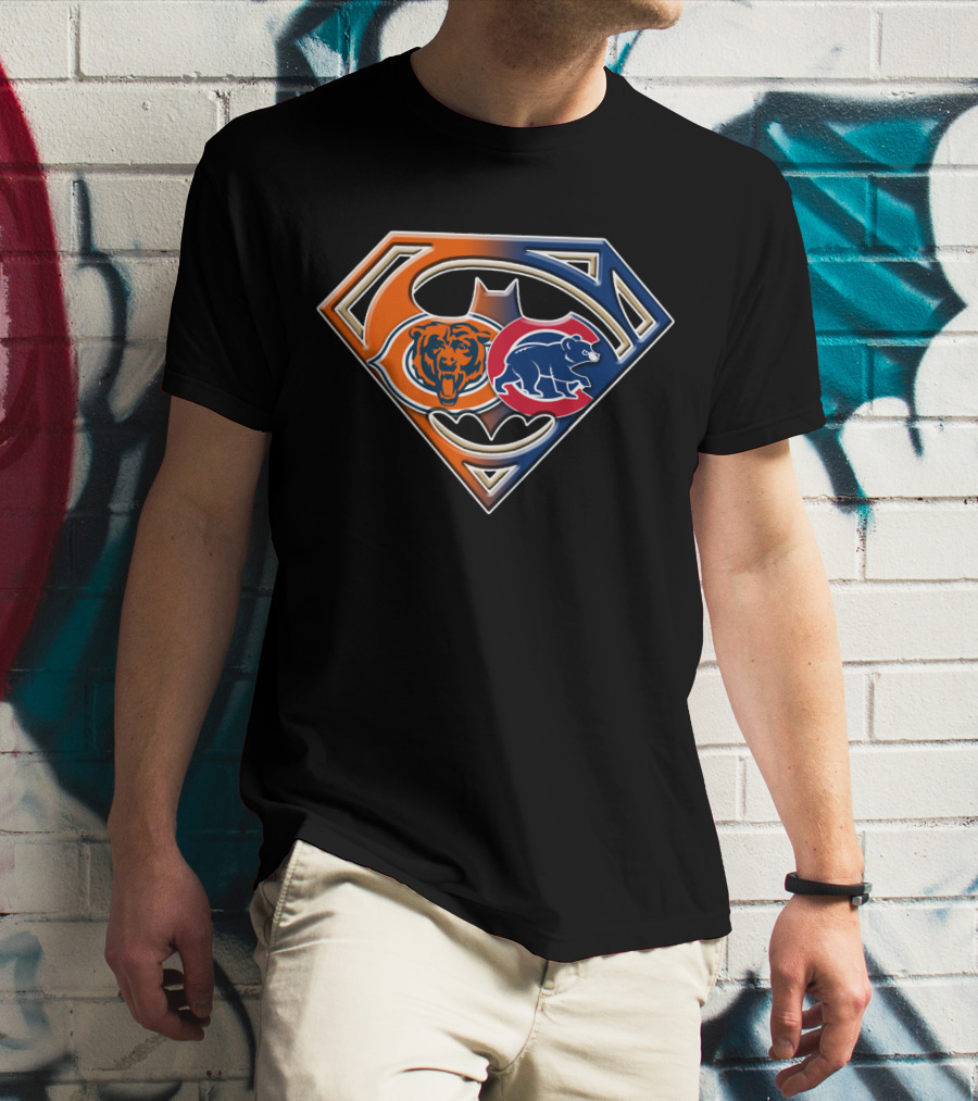 Superman Batman Chicago Bears Cubs Crossover T-Shirt